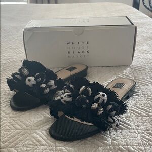 White House Black Market Black and White Floral Sandals